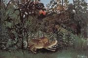 Henri Rousseau The Hungry lion attacking an antelope painting